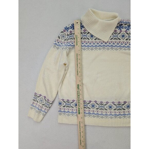 Alfred Dunner Women's Sweater Size M Ivory Cream Chenille Fair Isle Pullover - Picture 8 of 14